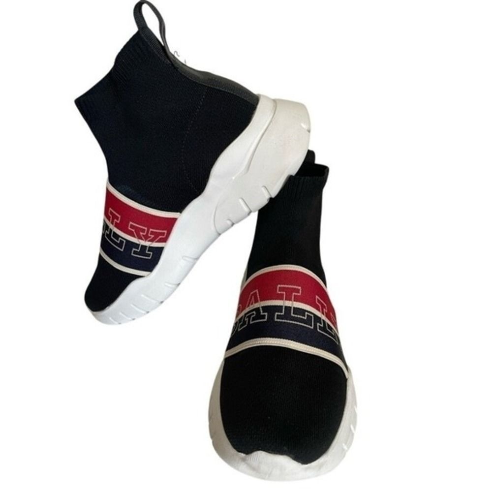 Bally Brixie Black Knit Sock Sneakers Red White Blue Logo Band Womens 5.5 EU 36